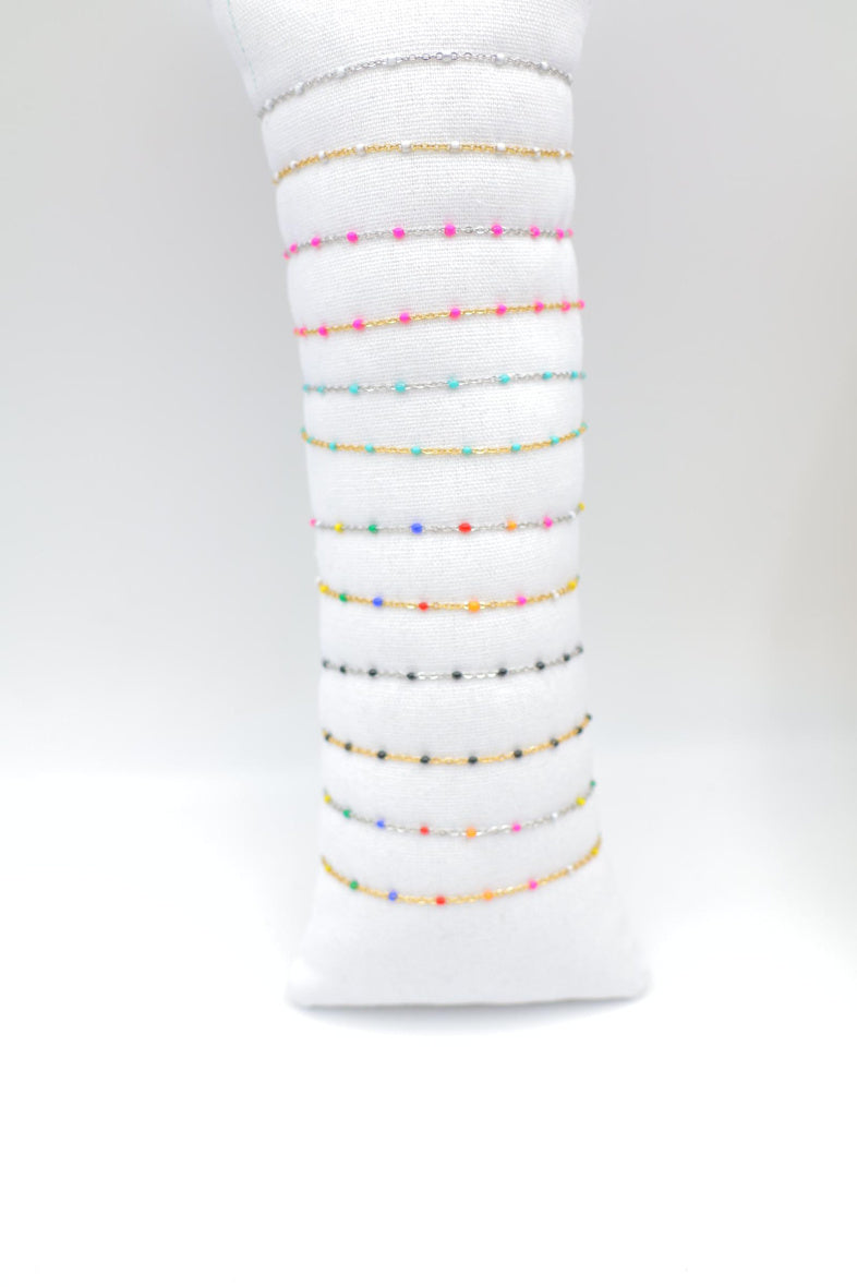 Lot de 12 bracelets en acier inoxydable avec coussin - MULTICOLORE