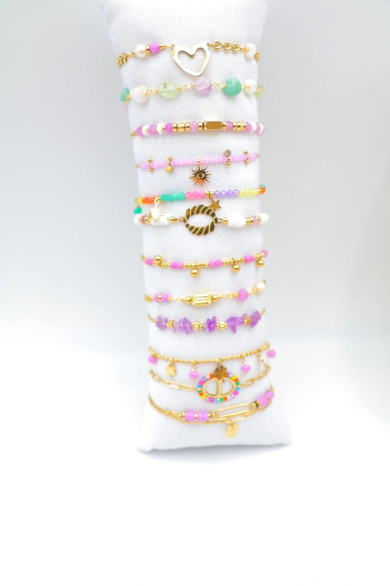 Lot de 12 bracelets en acier inoxydable avec coussin - VIOLET