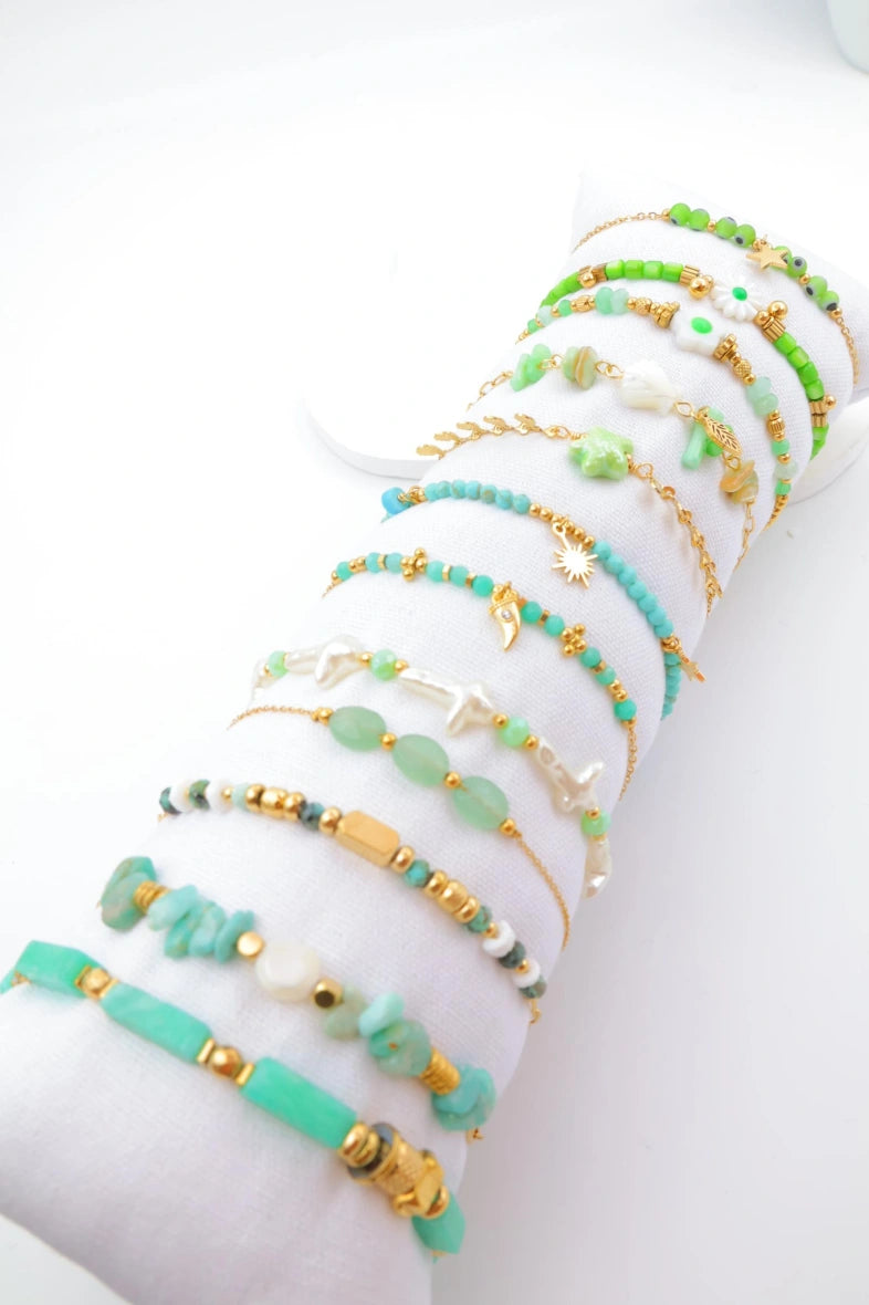 Lot de 12 bracelets en acier inoxydable avec coussin - VERT
