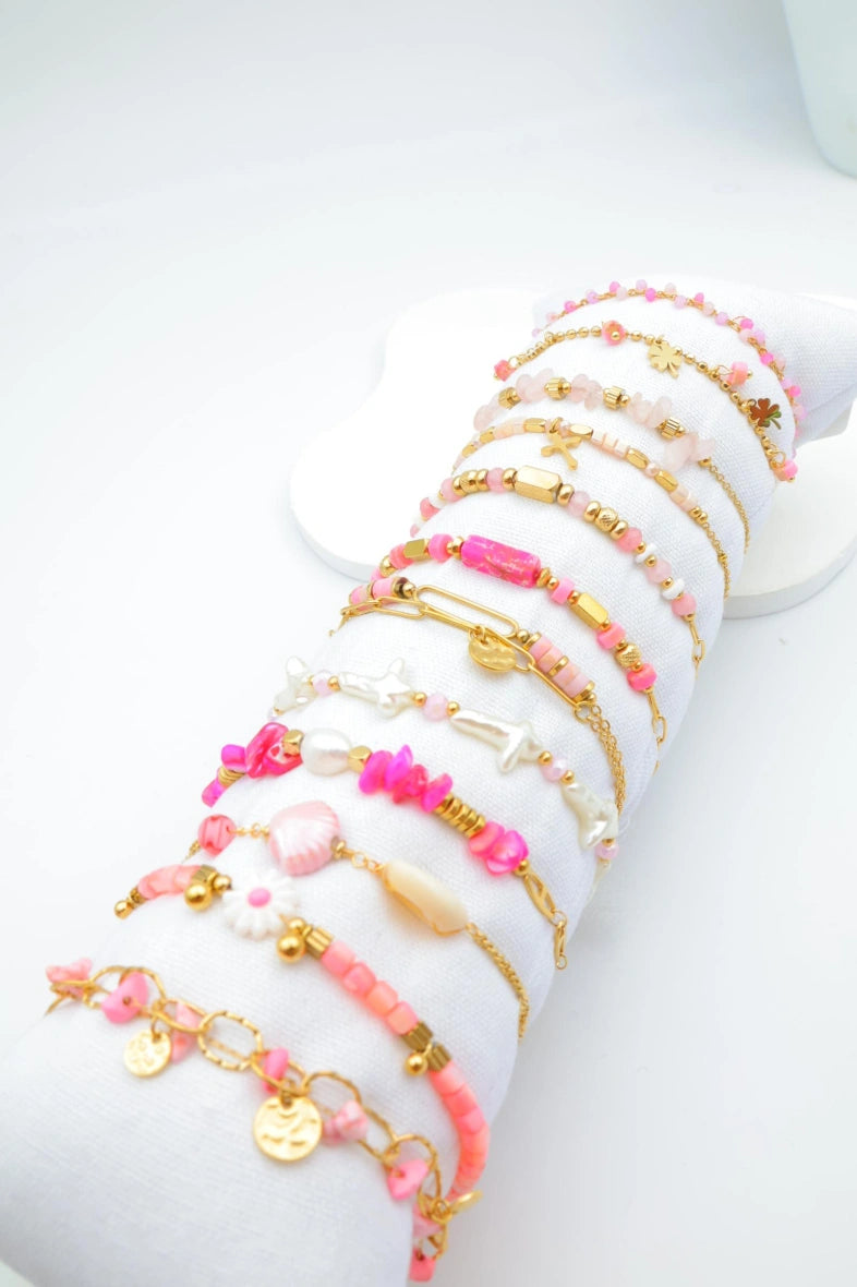 Lot de 12 bracelets en acier inoxydable avec coussin - FUCHSIA