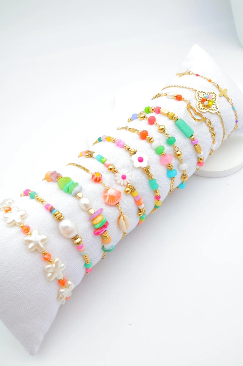Lot de 12 bracelets en acier inoxydable avec coussin - MULTICOLORE