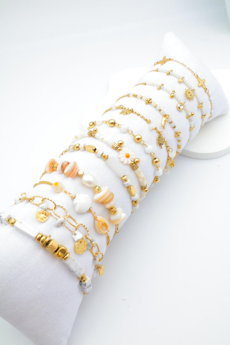 Lot de 12 bracelets en acier inoxydable avec coussin - BLANC