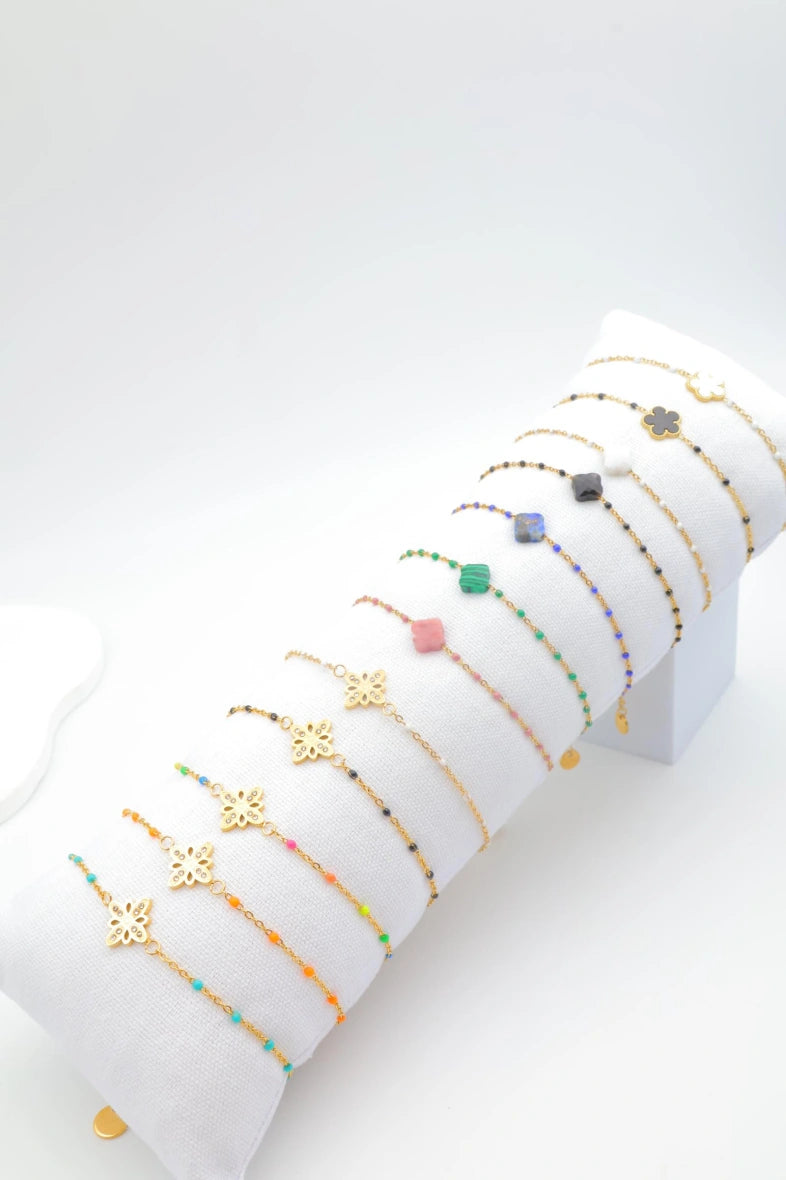 Lot de 12 bracelets en acier inoxydable avec coussin - MULTICOLORE