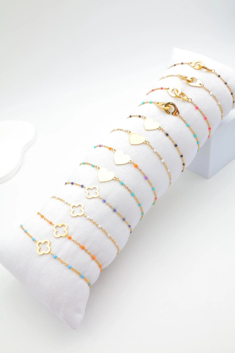 Lot de 12 bracelets en acier inoxydable avec coussin - MULTICOLORE
