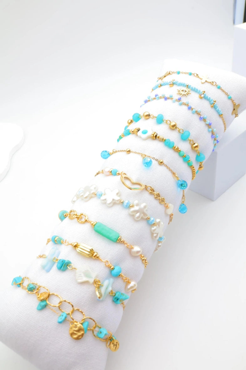 Lot de 12 bracelets en acier inoxydable avec coussin - BLEU