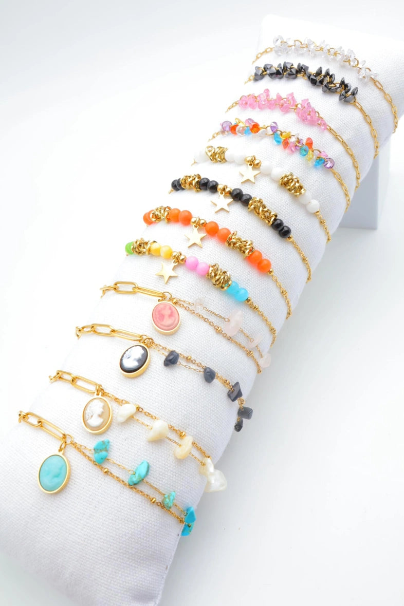 Lot de 12 bracelets en acier inoxydable avec coussin - MULTICOLORE
