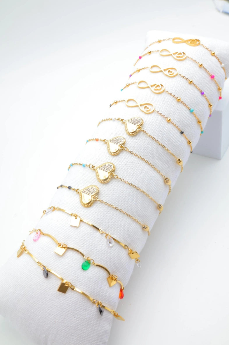 Lot de 12 bracelets en acier inoxydable avec coussin - MULTICOLORE