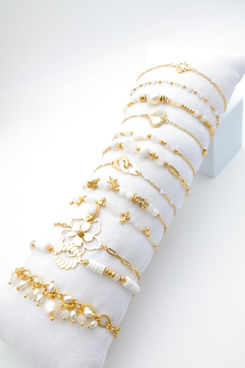Lot de 12 bracelets en acier inoxydable avec coussin - BLANC