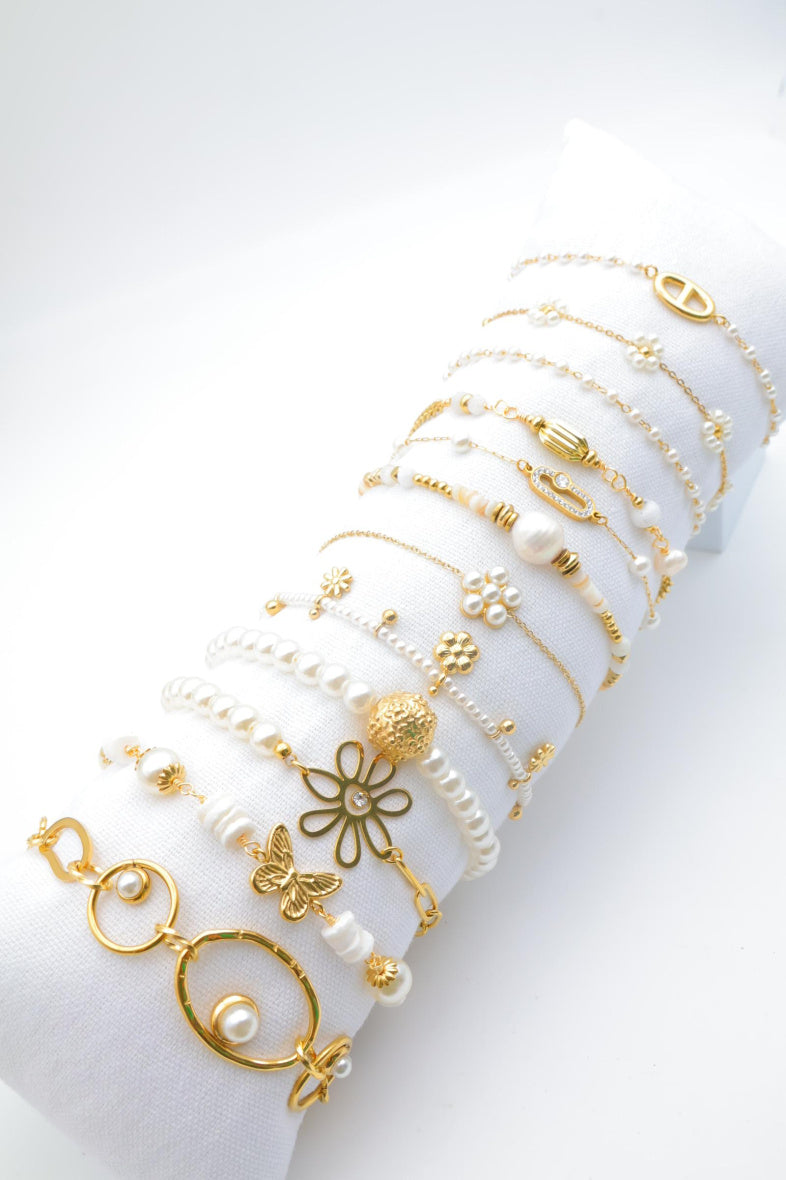 Lot de 12 bracelets en acier inoxydable avec coussin - BLANC