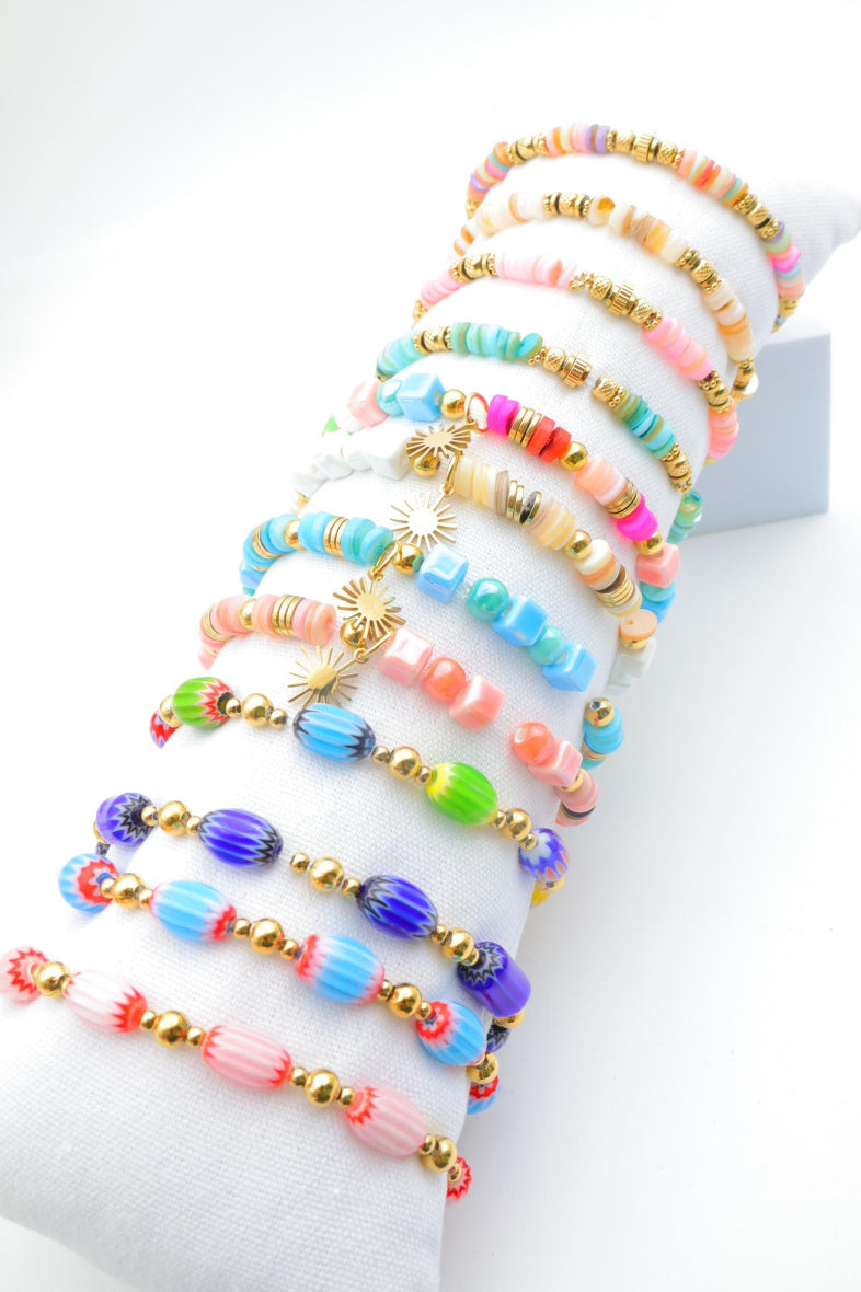 Lot de 12 bracelets en acier inoxydable avec coussin - MULTICOLORE