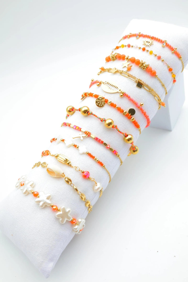 Lot de 12 bracelets en acier inoxydable avec coussin - ORANGE
