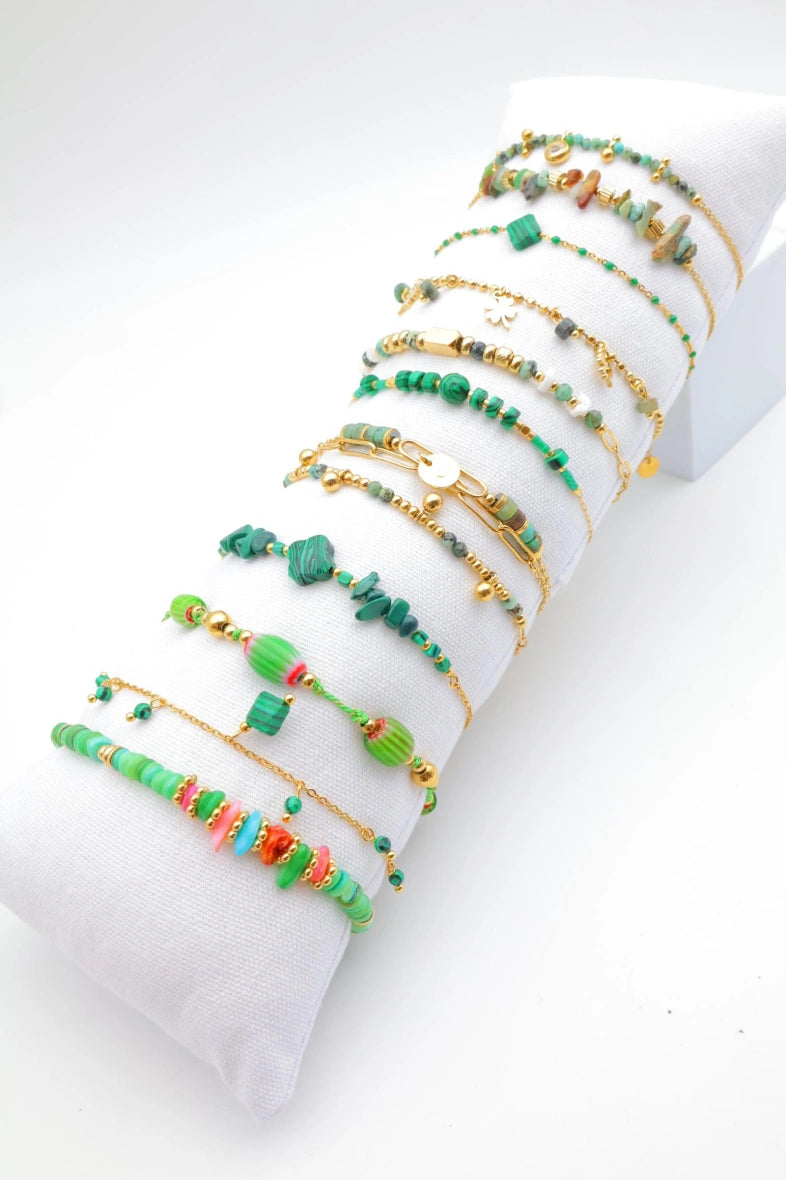 Lot de 12 bracelets en acier inoxydable avec coussin - VERT