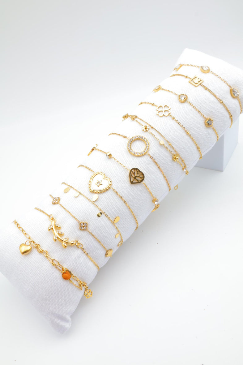 Lot de 12 bracelets en acier inoxydable avec coussin - DORÉ