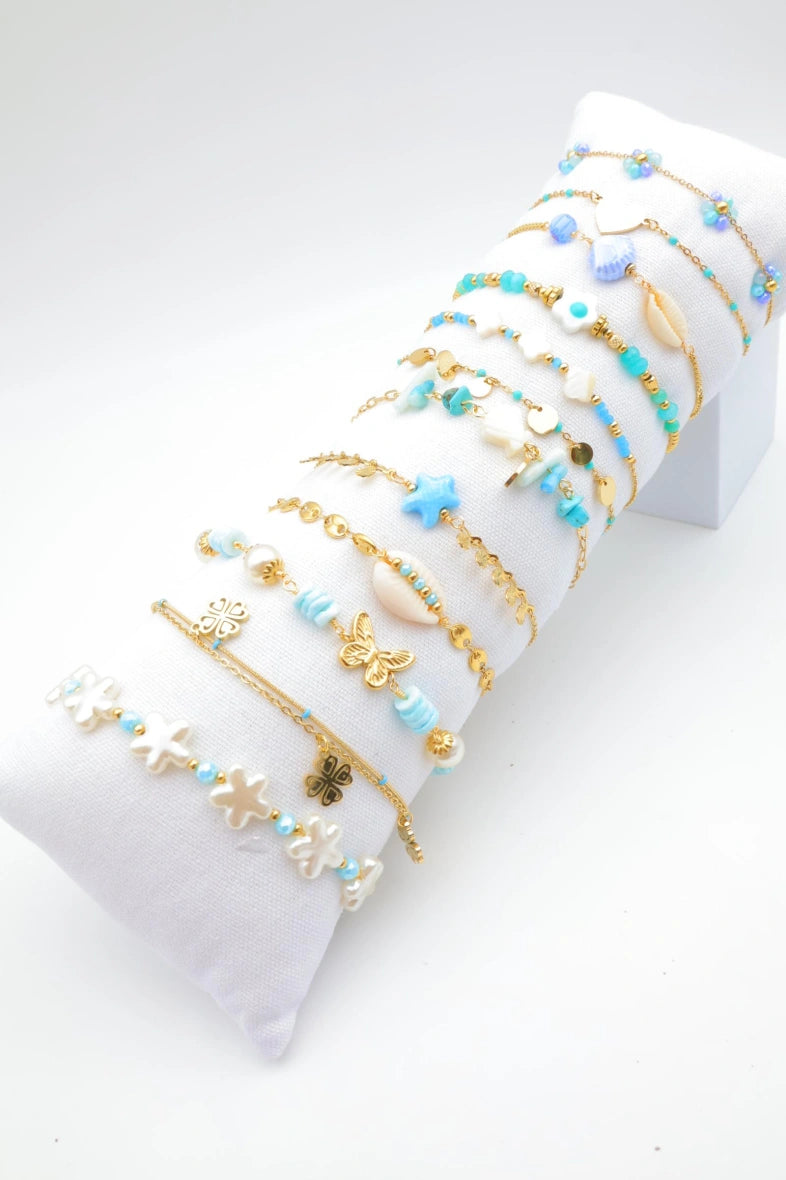 Lot de 12 bracelets en acier inoxydable avec coussin - BLEU