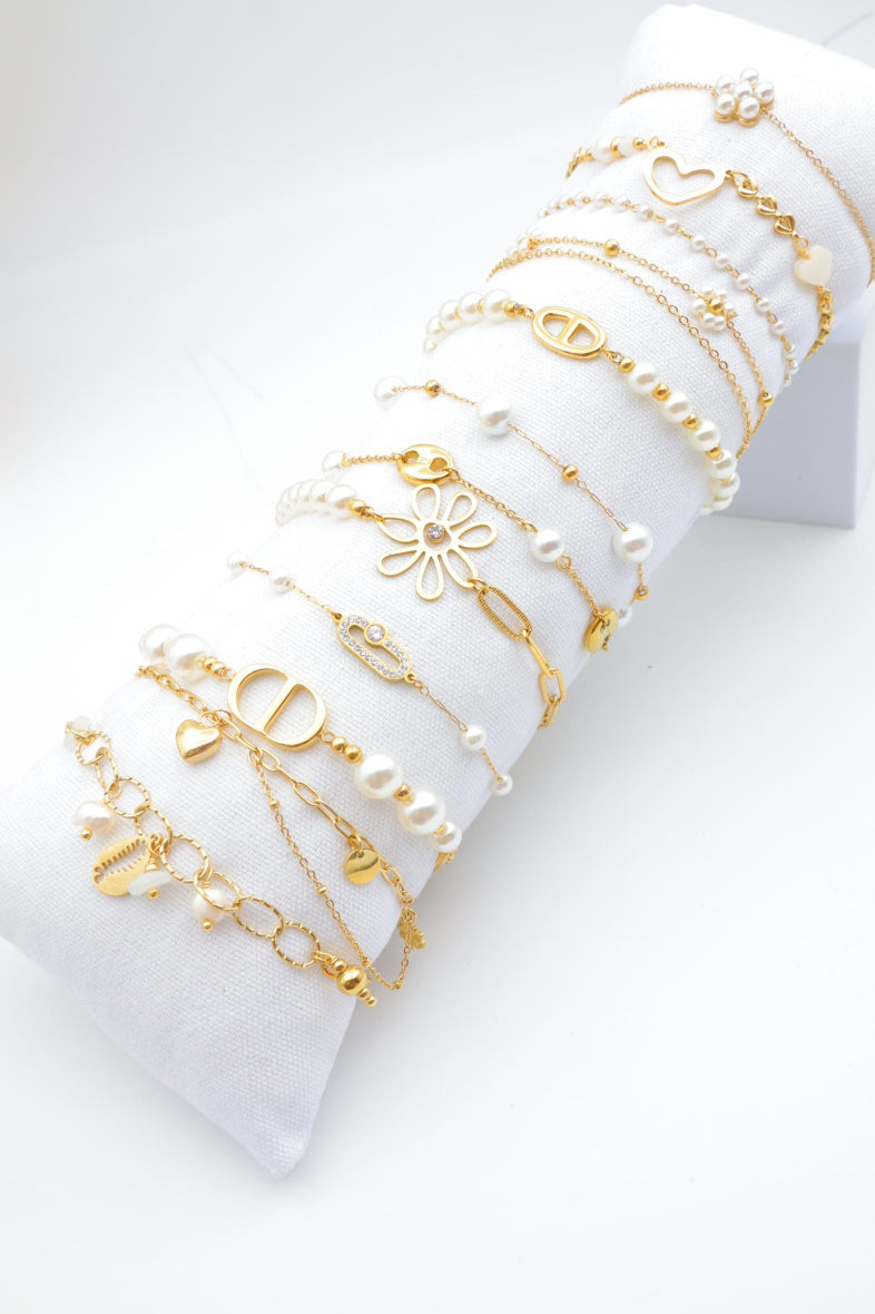 Lot de 12 bracelets en acier inoxydable avec coussin - DORÉ