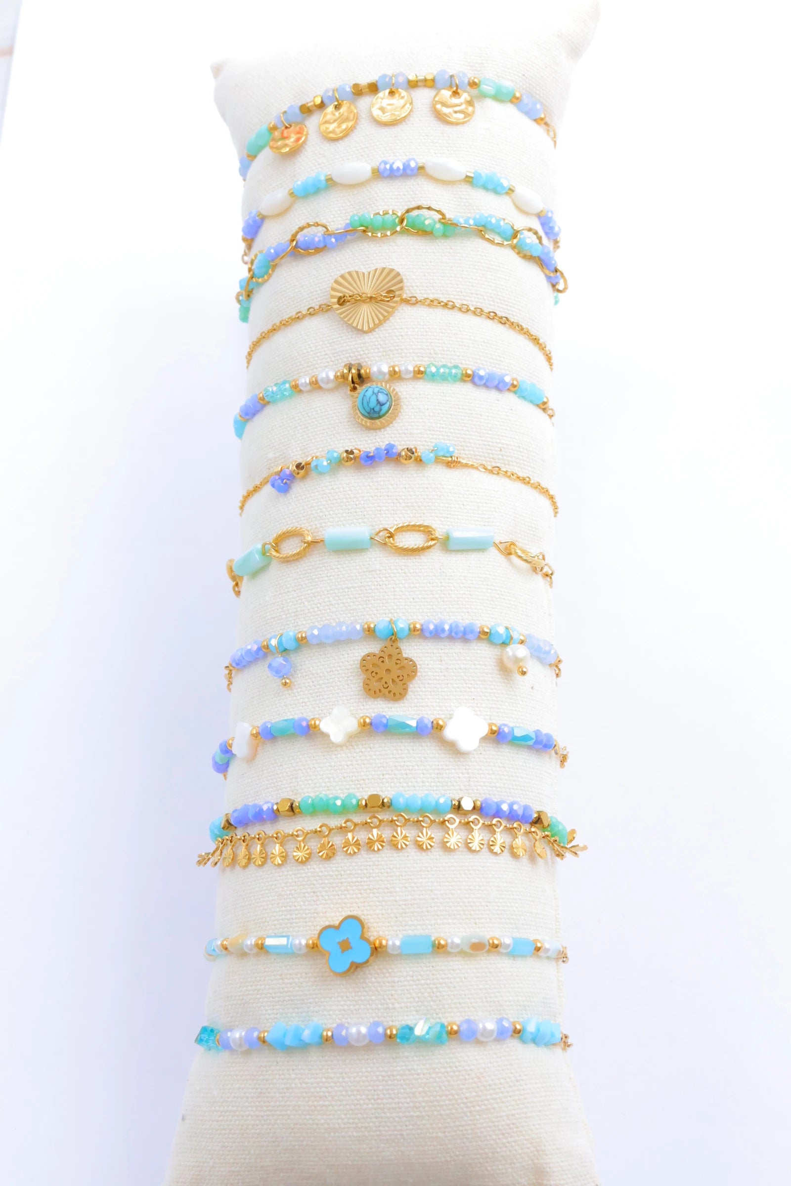 Lot de 12 bracelets en acier inoxydable avec coussin - BLEU