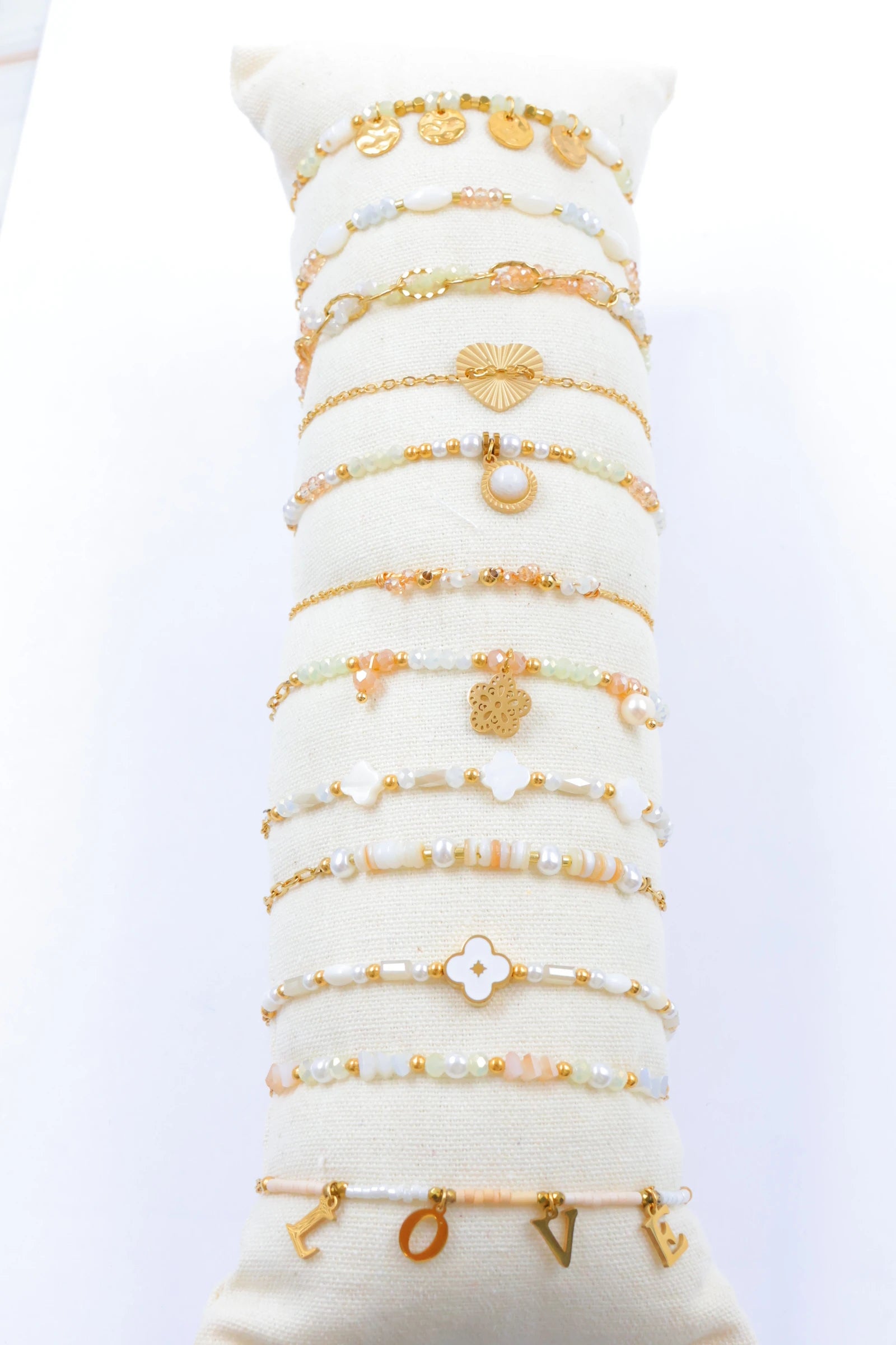 Lot de 12 bracelets en acier inoxydable avec coussin - BLANC