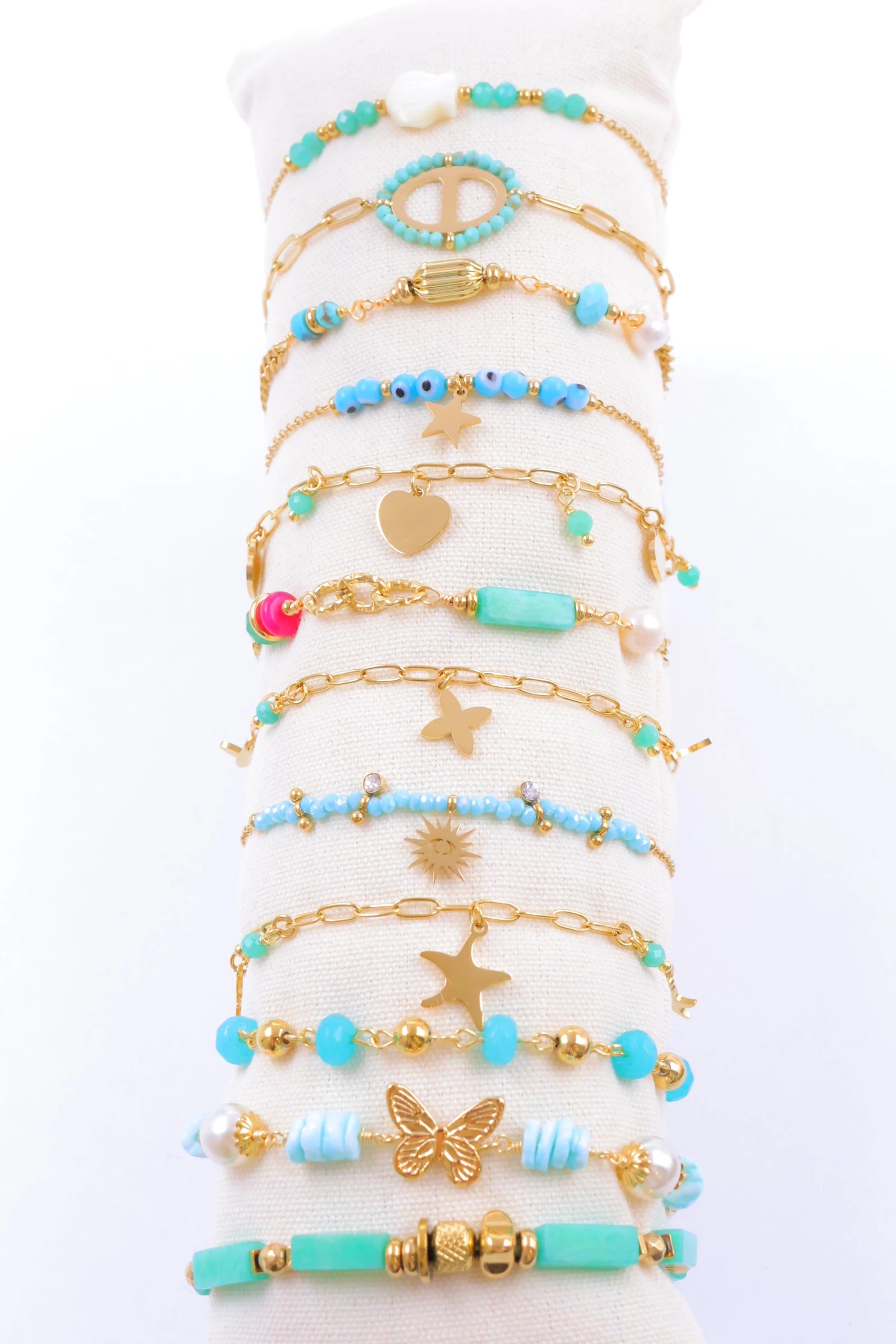 Lot de 12 bracelets en acier inoxydable avec coussin - BLEU