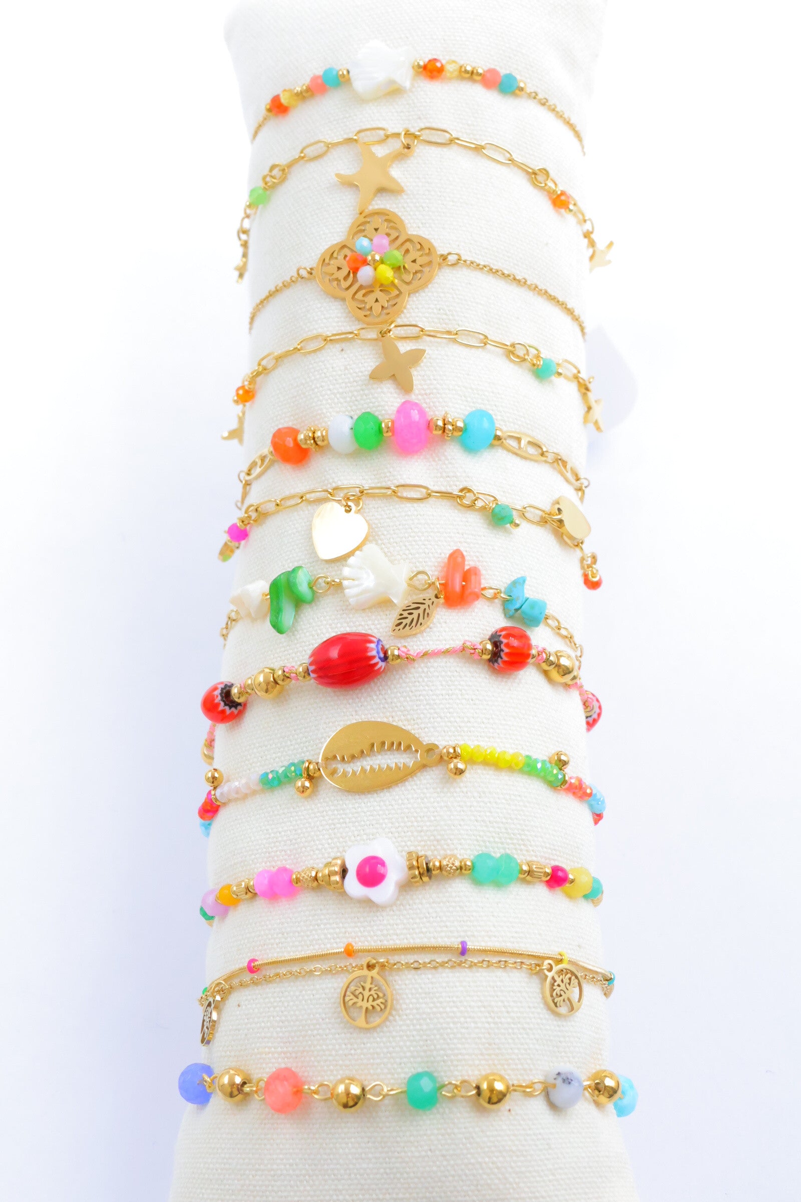 Lot de 12 bracelets en acier inoxydable avec coussin - MULTICOLORE