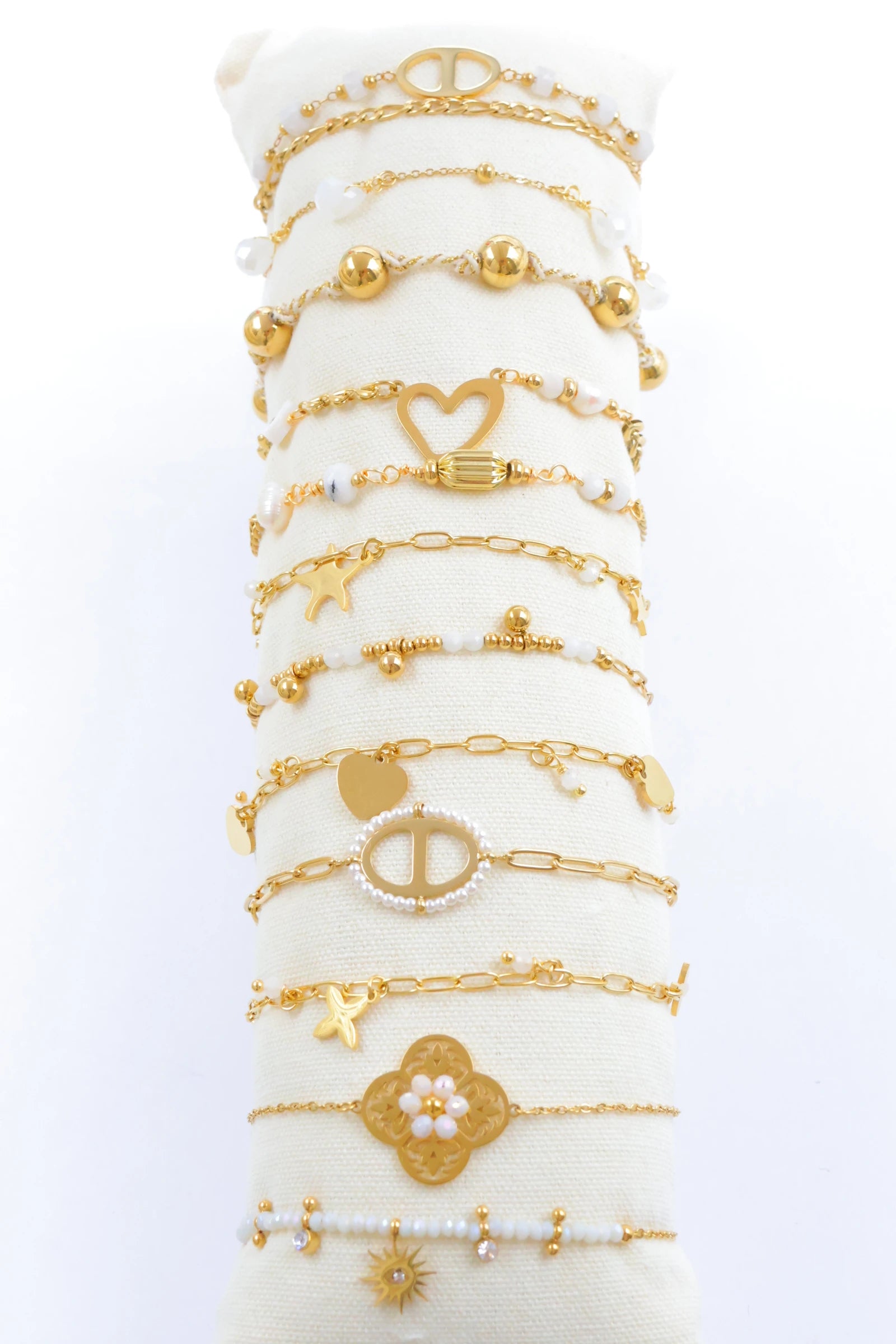 Lot de 12 bracelets en acier inoxydable avec coussin - BLANC
