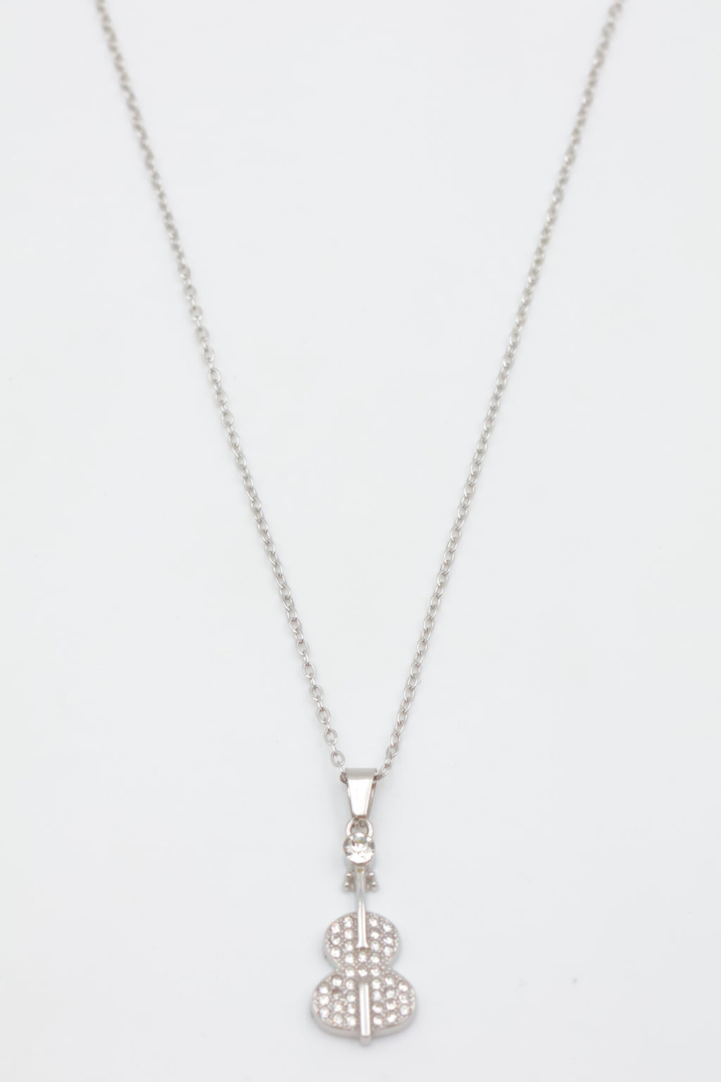 Collier avec pendentif en forme de violon orné de mini strass et d'un petit cristal. - ARGENT