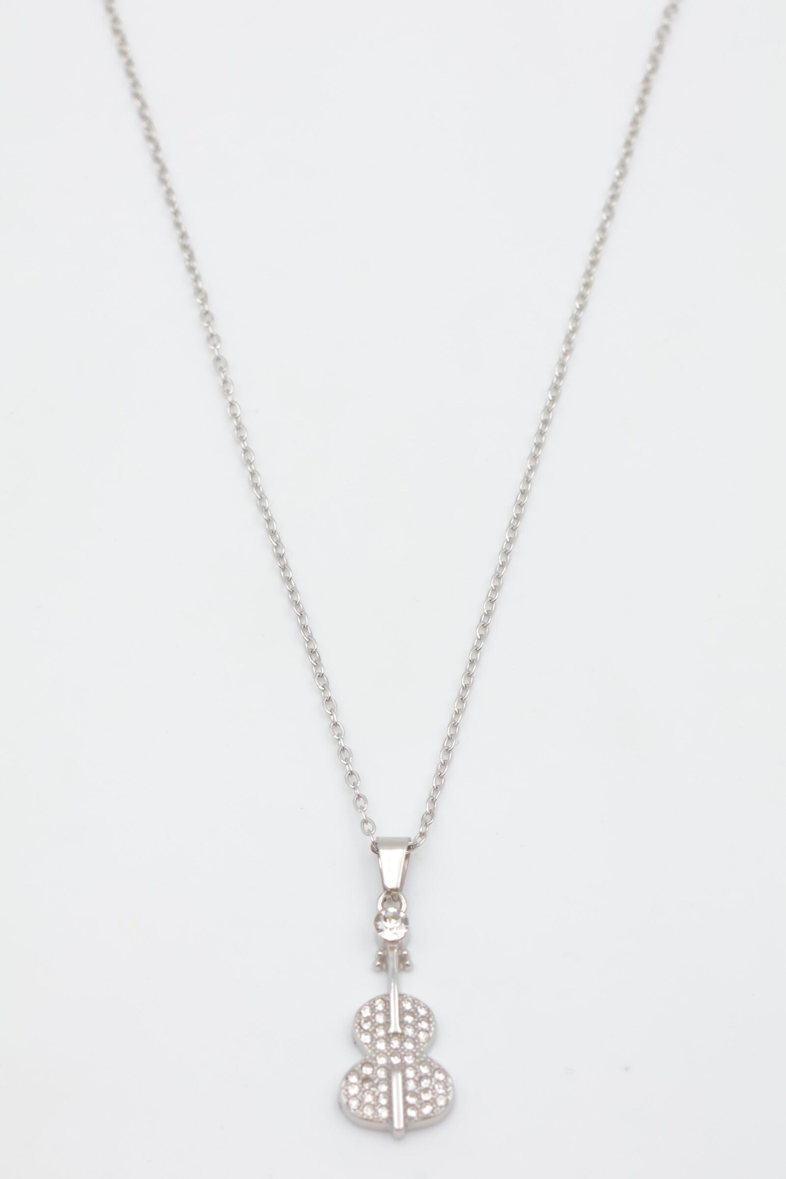 Collier avec pendentif en forme de violon orné de mini strass et d'un petit cristal. - ARGENT