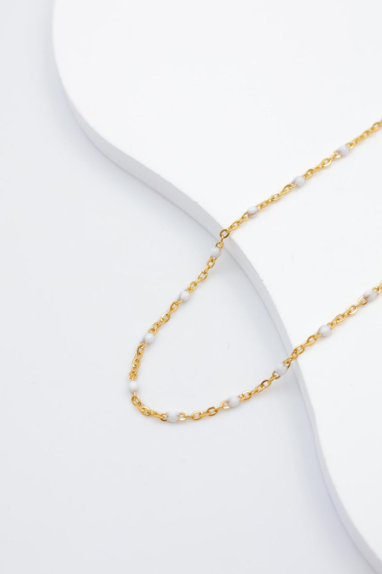Collier avec maillons et pierres émaillées - BLANC