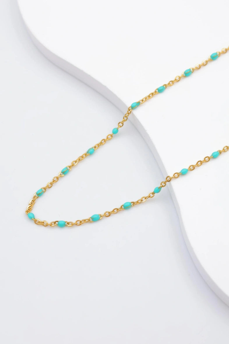 Collier avec maillons et pierres émaillées - BLEU