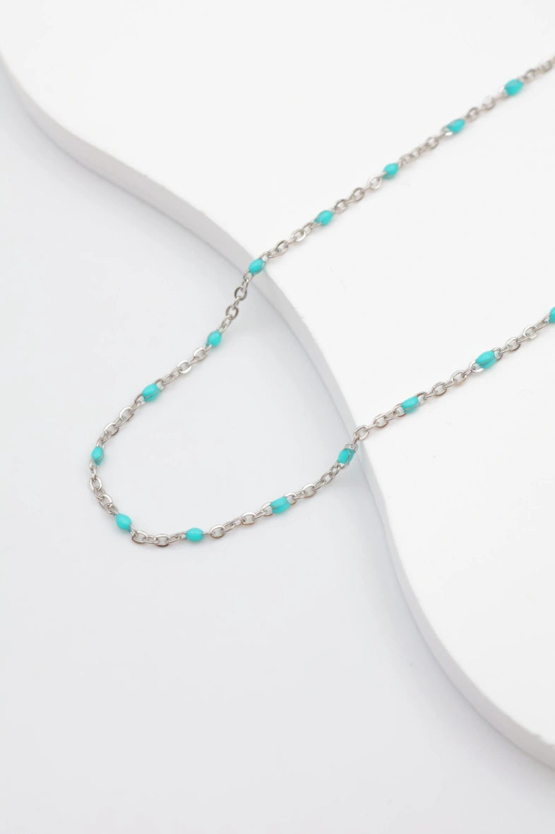 Collier avec maillons et pierres émaillées - BLEU MARINE