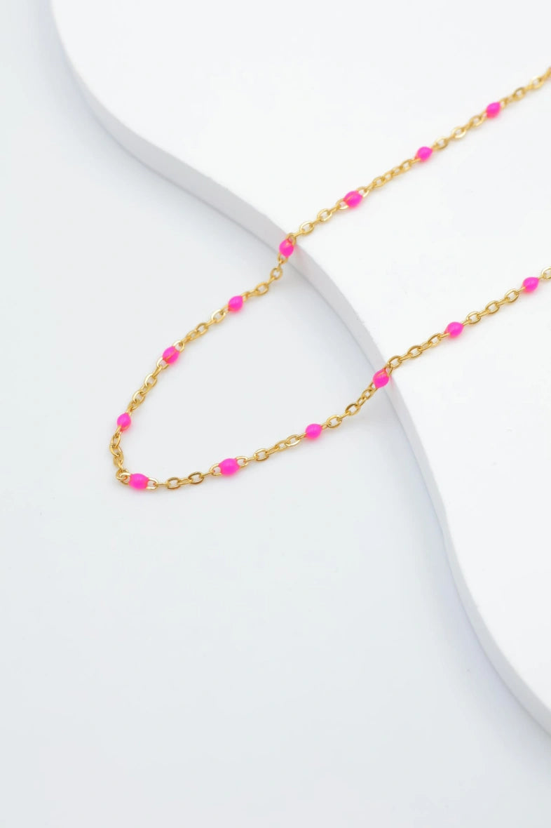 Collier avec maillons et pierres émaillées - FUCHSIA