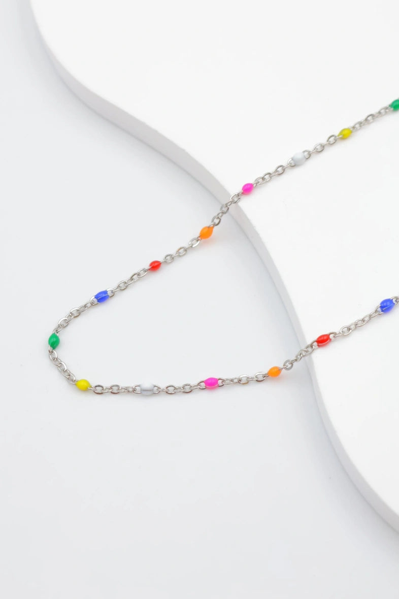 Collier avec maillons et pierres émaillées - MULTICOLORE