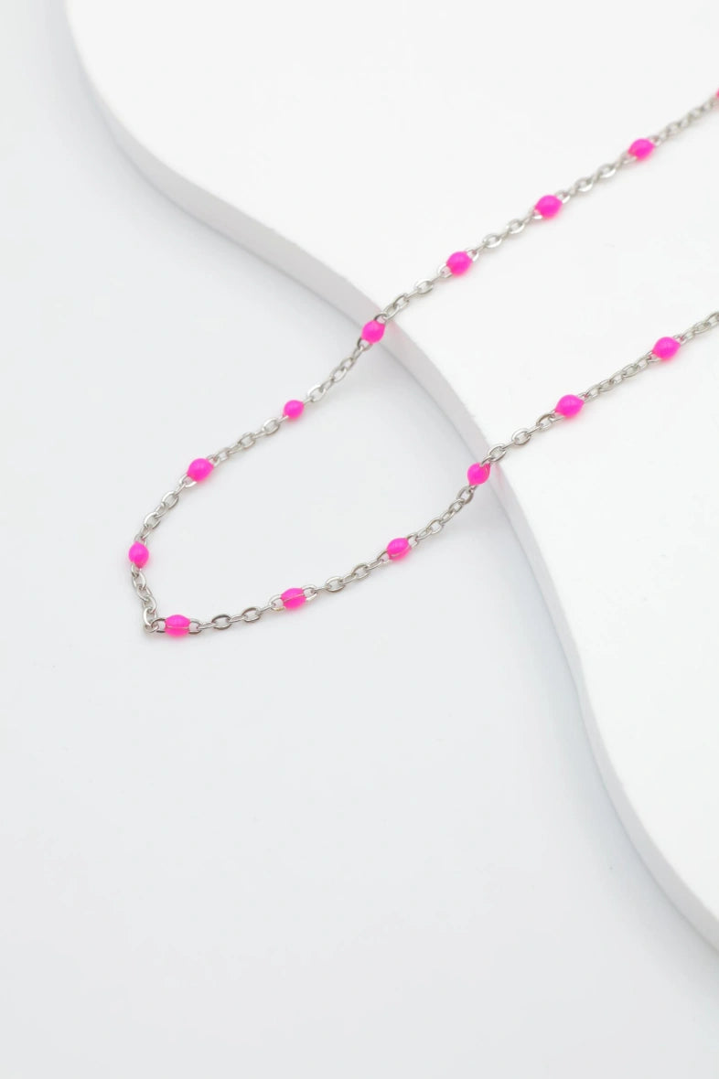 Collier avec maillons et pierres émaillées - ROSE
