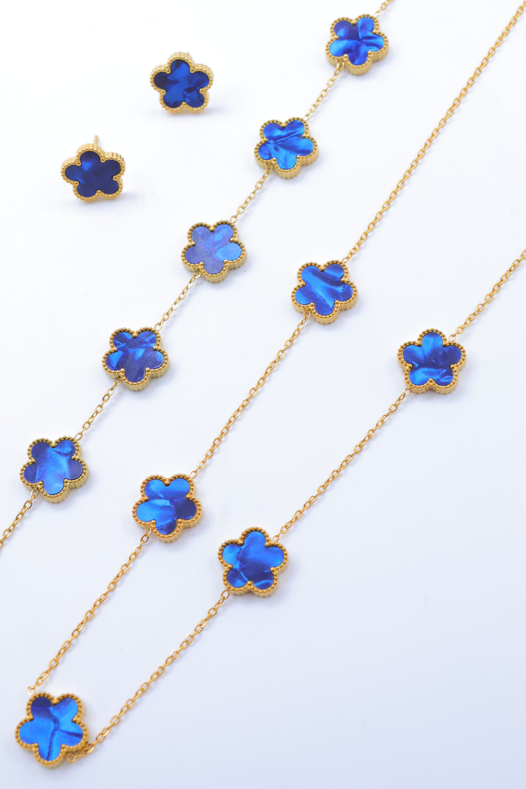 Parure trèfle réversible en acier inoxydable - BLEU MARINE