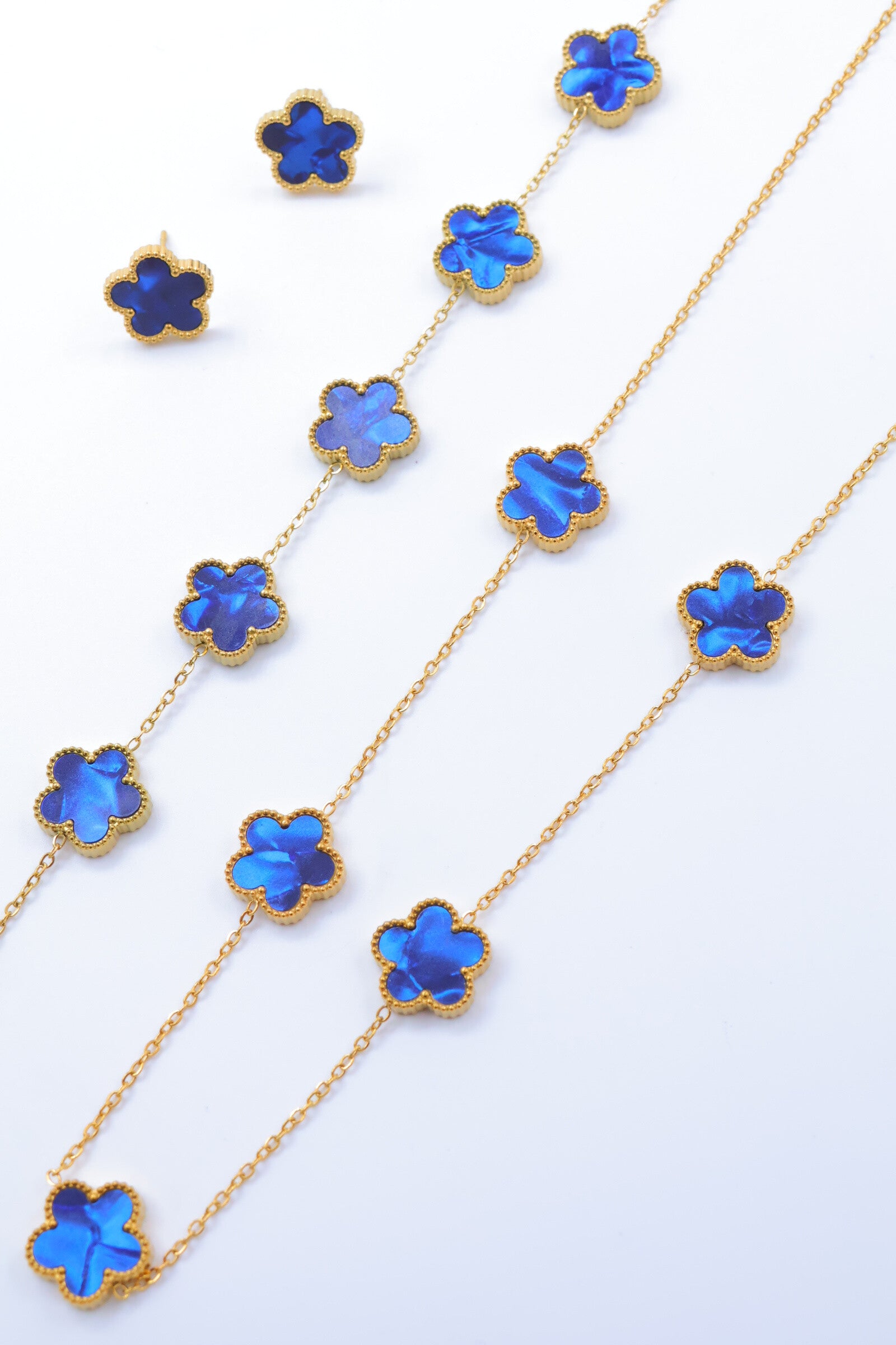 Parure trèfle réversible en acier inoxydable - BLEU MARINE