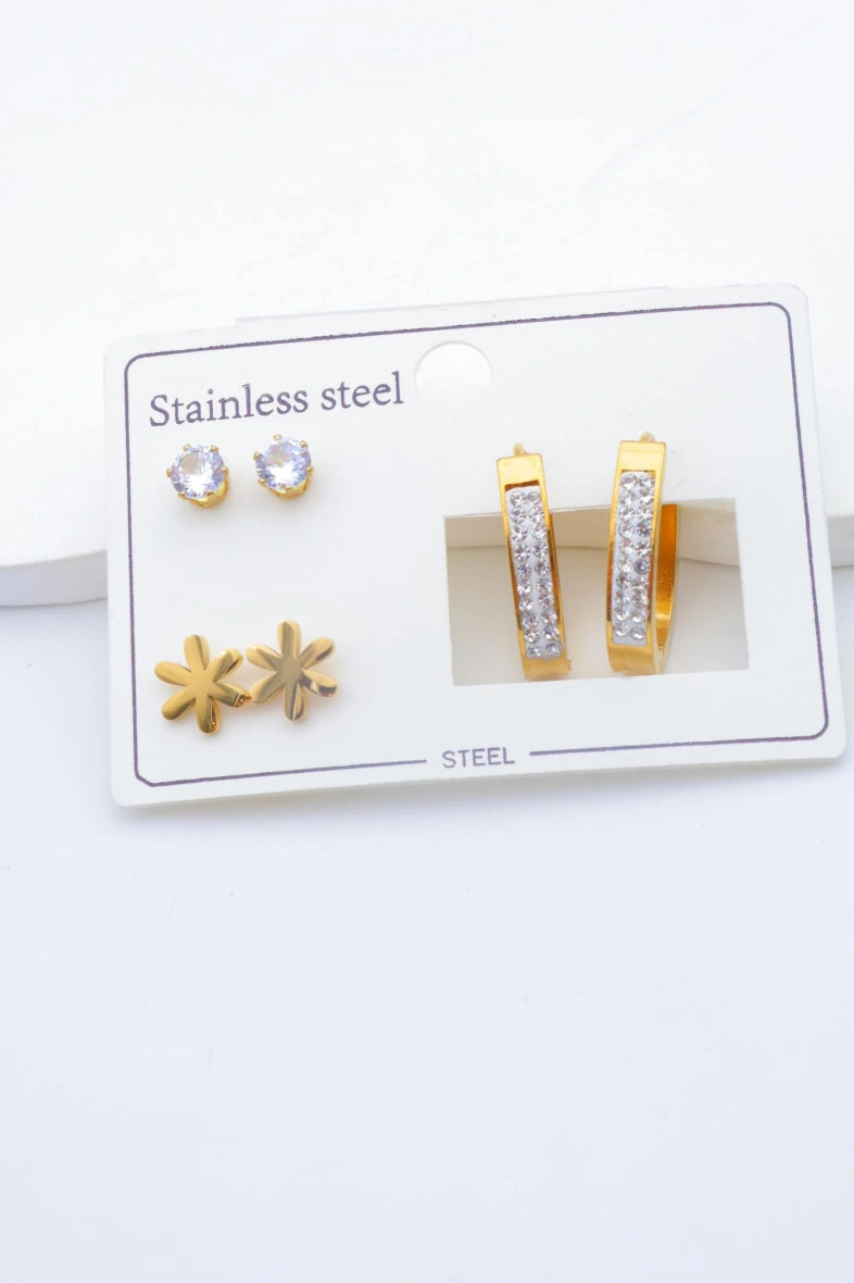 Lot de 3 boucles d'oreilles en acier inoxydable - DORÉ