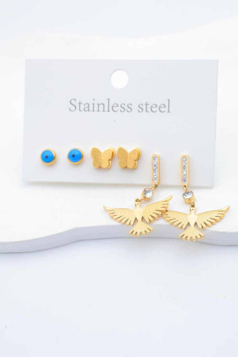 Lot de 3 boucles d'oreilles en acier inoxydable - DORÉ