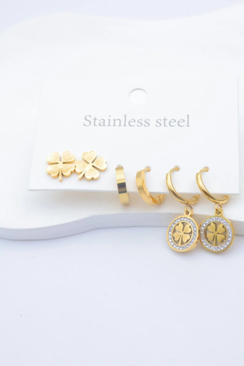 Lot de 3 boucles d'oreilles en acier inoxydable - DORÉ