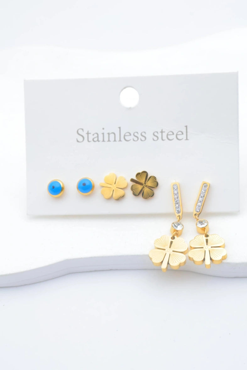 Lot de 3 boucles d'oreilles en acier inoxydable - DORÉ