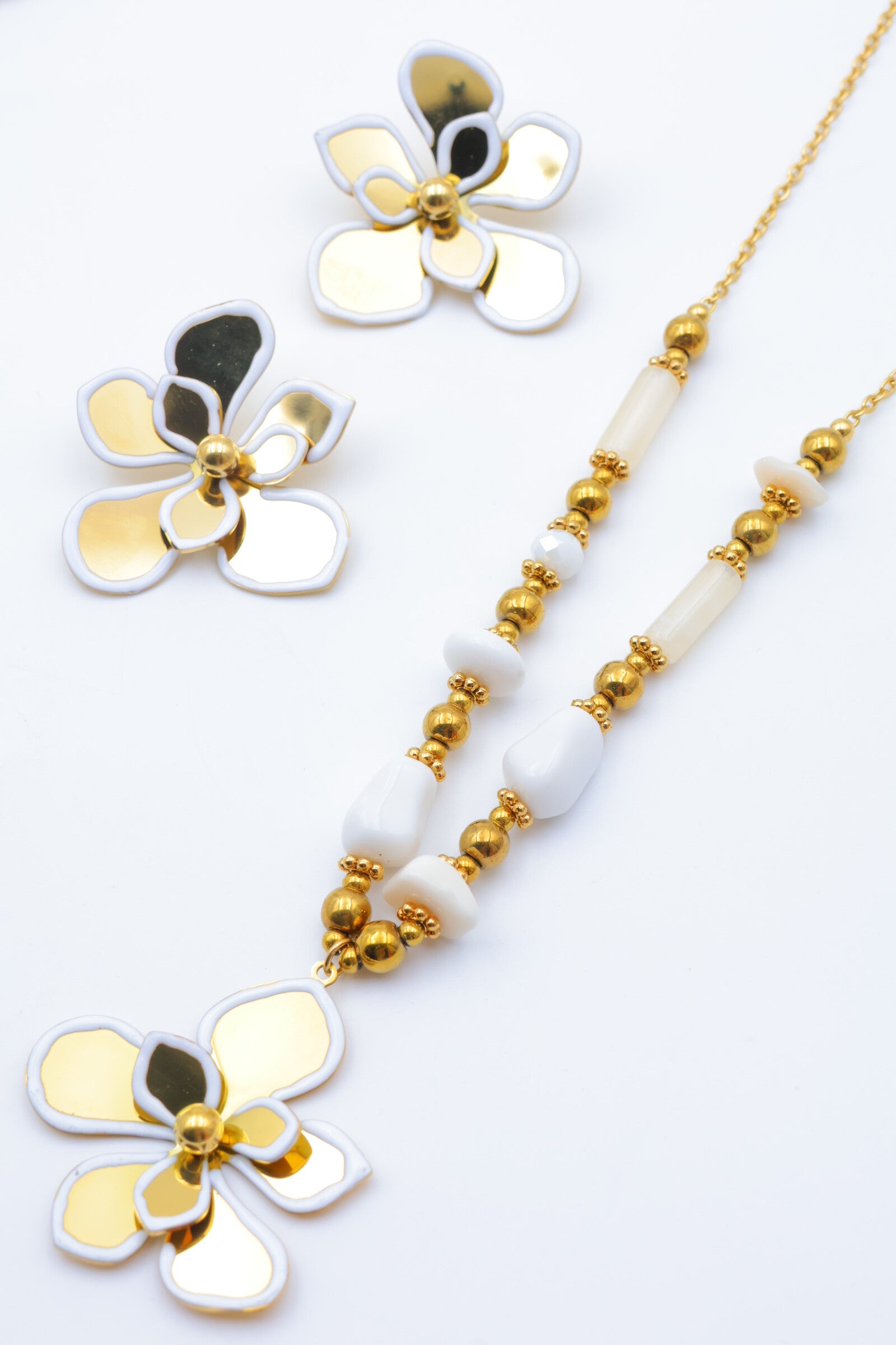 Parure de bijoux en acier inoxydable - BLANC