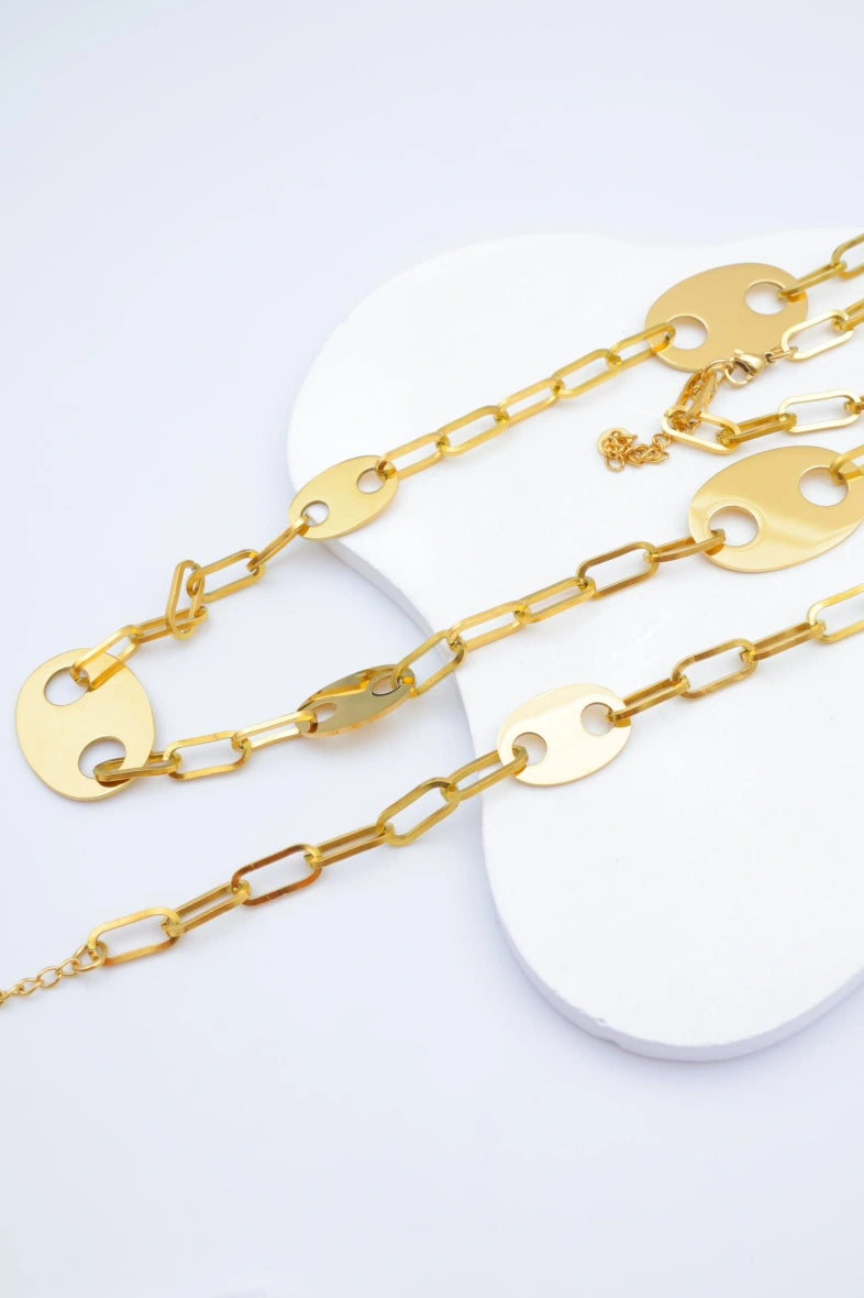 Parure sautoir et bracelet en acier inoxydable - DORÉ
