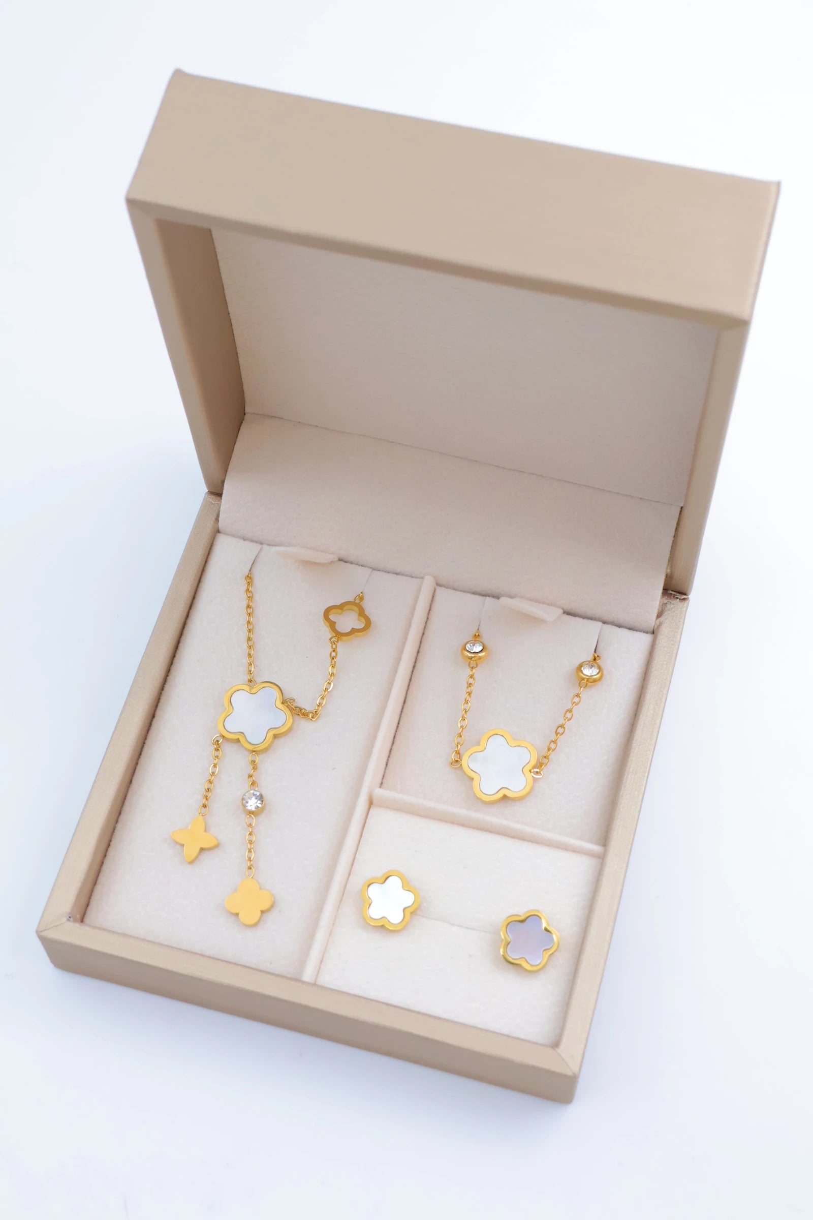 Parure de bijoux avec boîte en acier inoxydable - BLANC