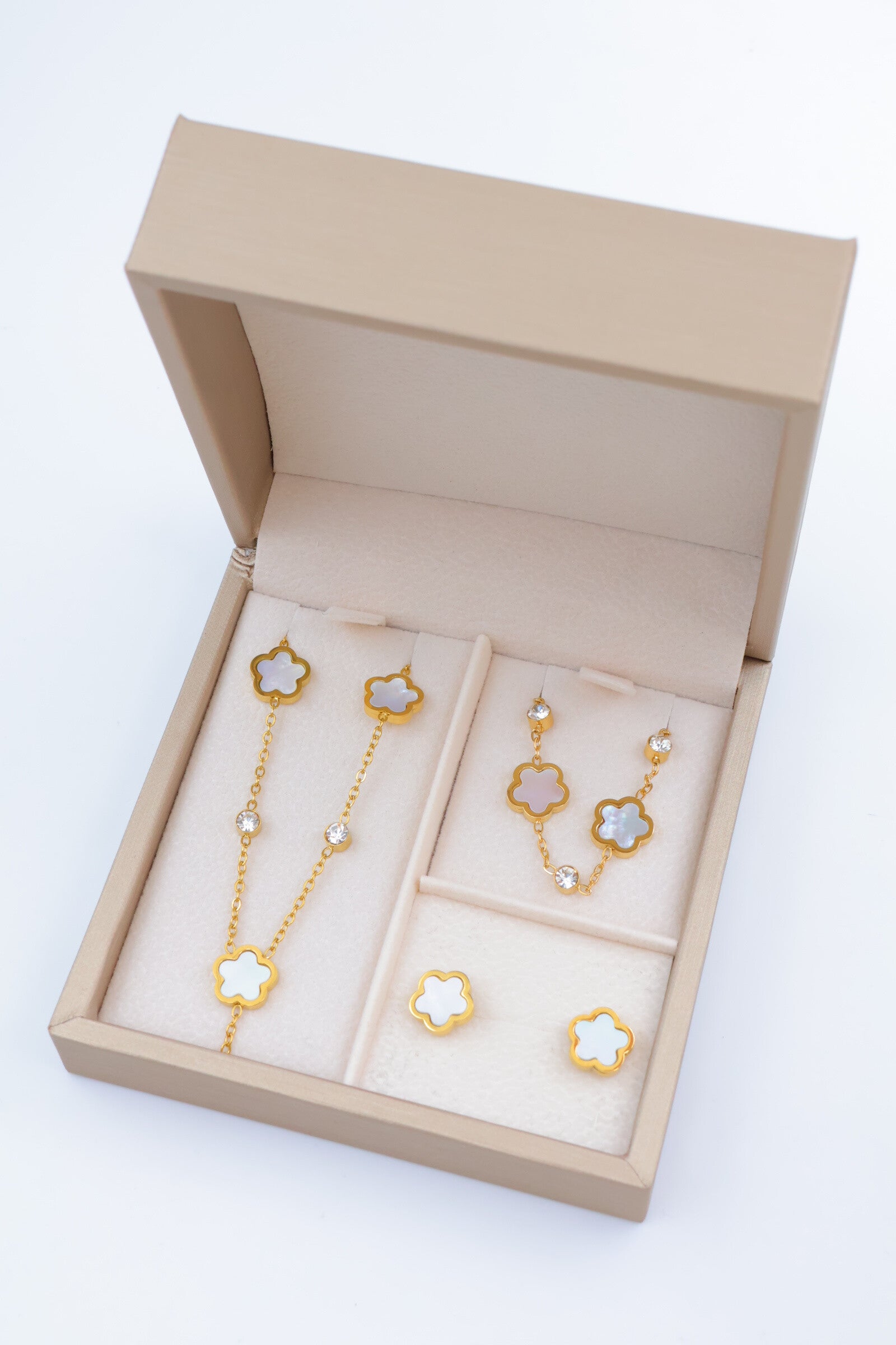 Parure de bijoux avec boîte en acier inoxydable - BLANC