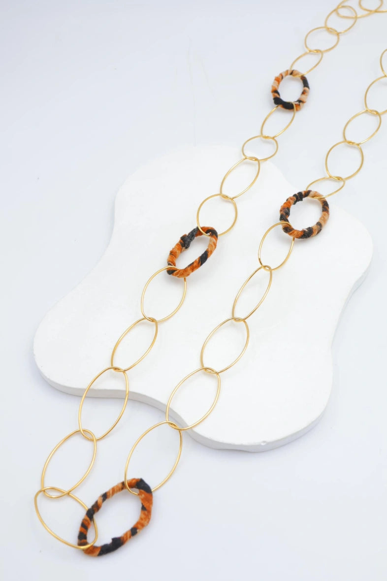Collier sautoir en acier inoxydable - MARRON FONCÉ