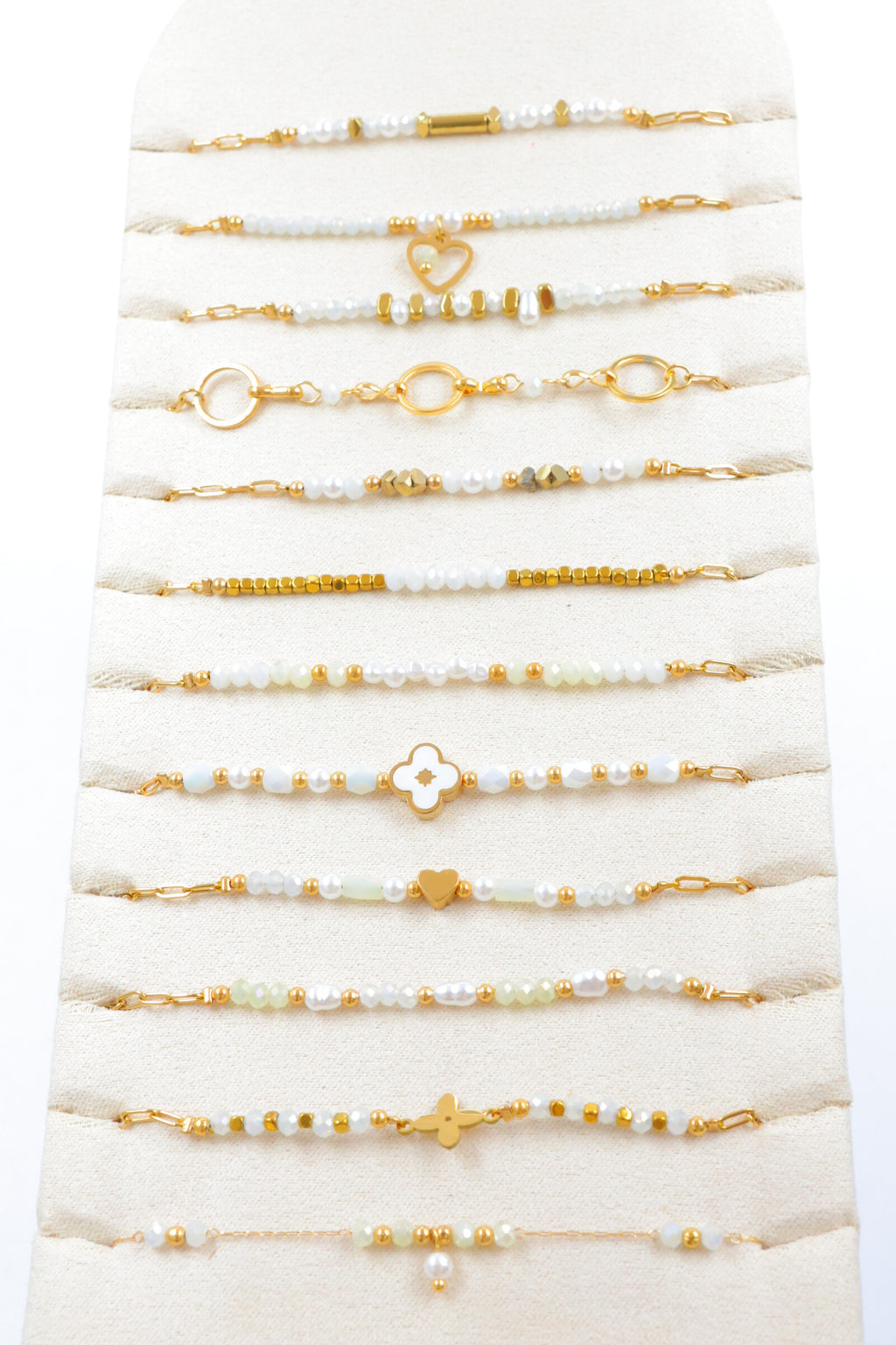 Lot de 12 bracelets en acier inoxydable avec présentoir - BLANC