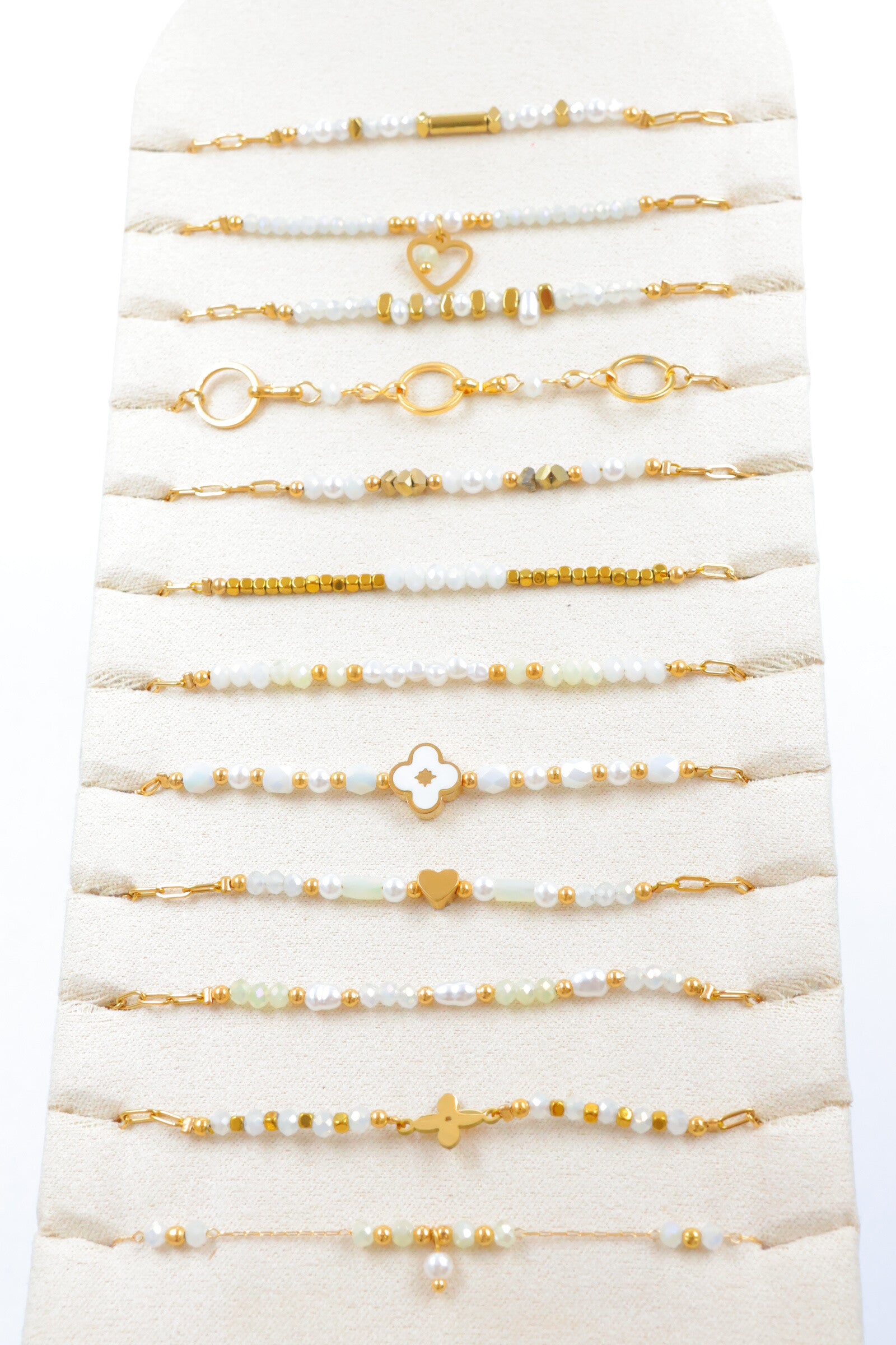 Lot de 12 bracelets en acier inoxydable avec présentoir - BLANC