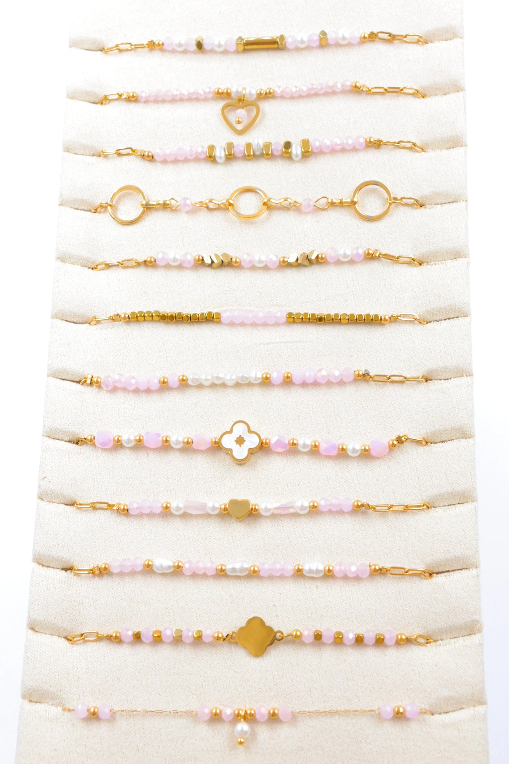 Lot de 12 bracelets en acier inoxydable avec présentoir - ROSE