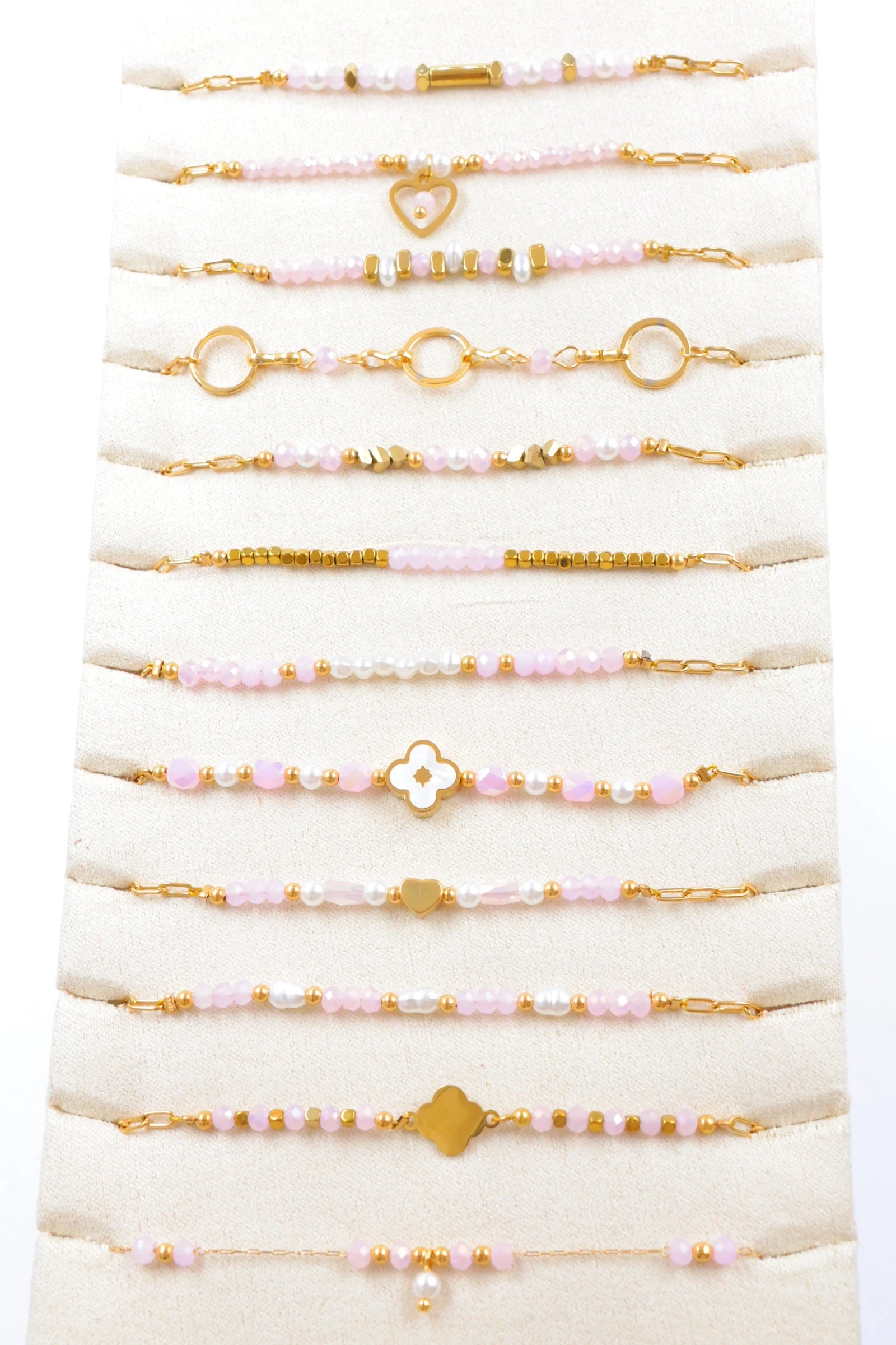 Lot de 12 bracelets en acier inoxydable avec présentoir - ROSE