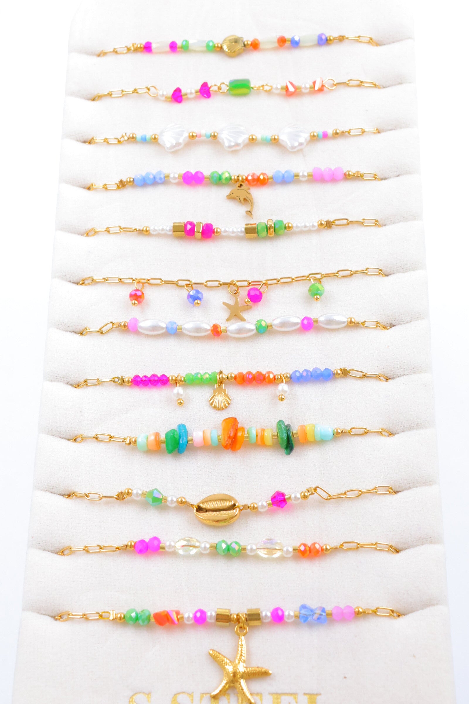 Lot de 12 bracelets en acier inoxydable avec présentoir - MULTICOLORE
