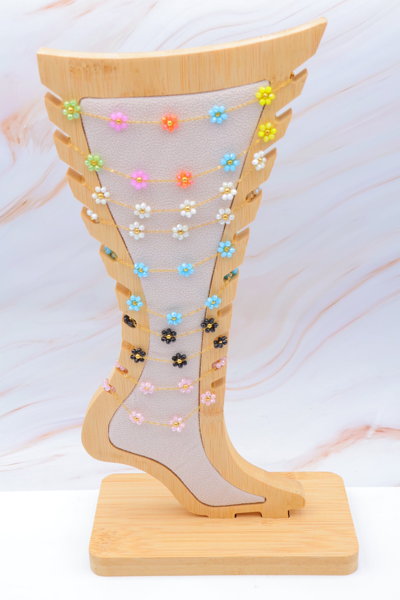 Lot de 10 chaînes de cheville en acier inoxydable avec présentoir - MULTICOLORE
