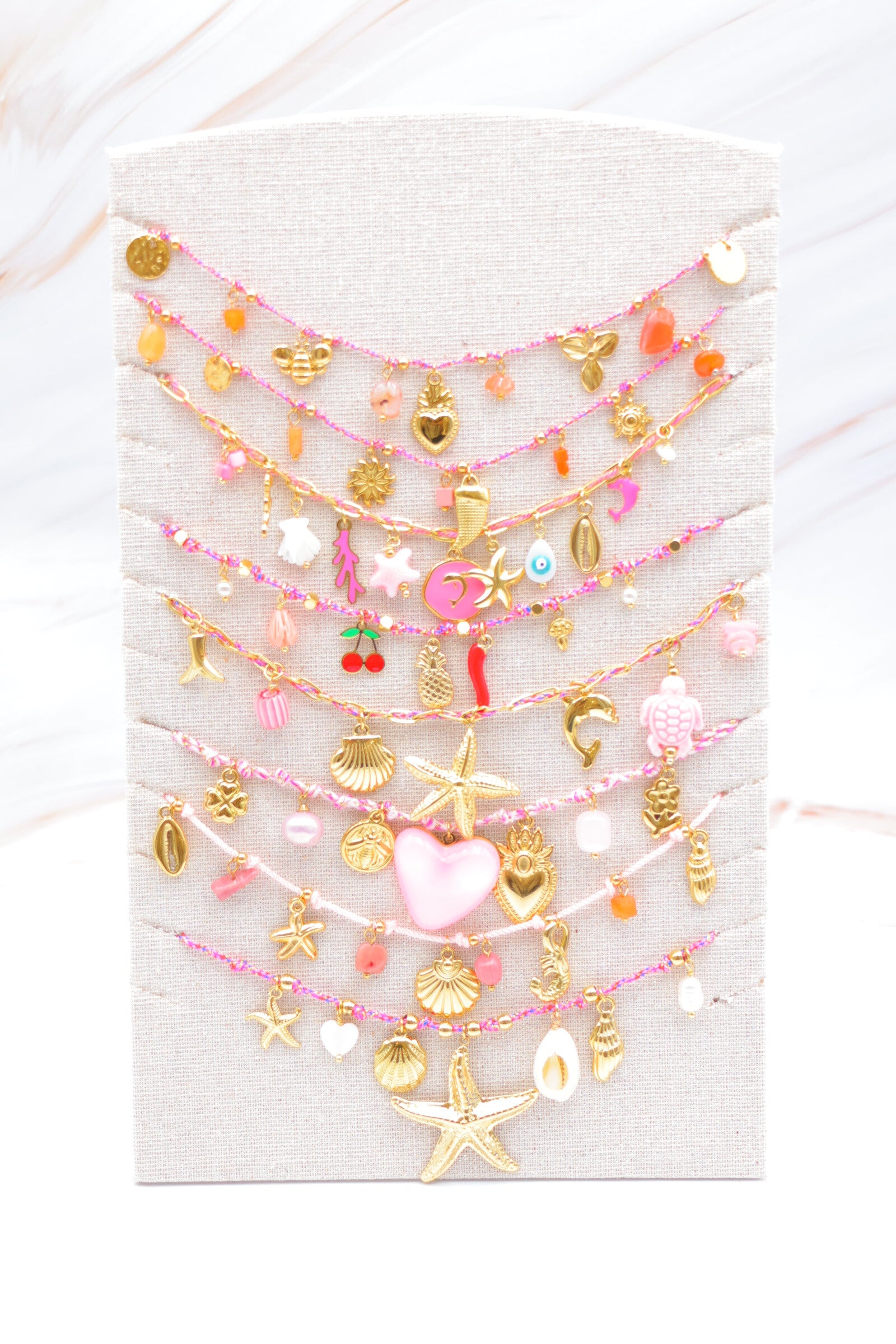 Lot de 8 colliers en acier inoxydable avec présentoir - ROSE